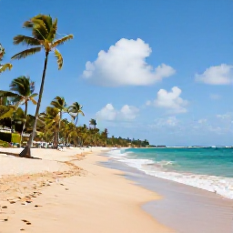 Caribbean Holidays, Puerto Rico Beaches, Sunny January beach on the Puerto Rico coastline with turquoise water, golden sand and palm trees