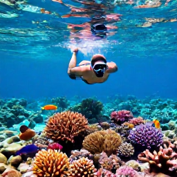 Caribbean Holidays, Puerto Rico Beaches, Traveller snorkelling above a colourful coral reef in clear Puerto Rican water with tropical fish and sunlit ripples