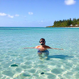 Caribbean Holidays, Puerto Rico Beaches, Traveller snorkelling in clear blue water off a Puerto Rico beach, with colourful tropical fish and a sunny coastline in the background