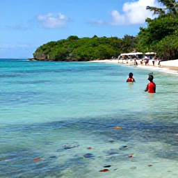 Caribbean Holidays, Puerto Rico Beaches, Visitors enjoying a gentle sea, colourful snorkelling fish and green coastal scenery in Puerto Rico during a bright April day