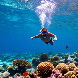 Caribbean Holidays, Puerto Rico Beaches, Visitors snorkelling above colourful coral and tropical fish in clear Caribbean water near Puerto Rico