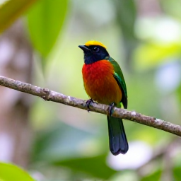 Caribbean Holidays, Puerto Rico Birdwatching, A colourful Puerto Rican tody perched on a branch in lush rainforest, with soft morning light and tropical foliage