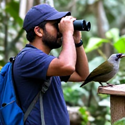 Caribbean Holidays, Puerto Rico Birdwatching, A friendly local birdwatching guide showing visitors a Puerto Rican tody through binoculars on a forest trail