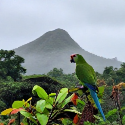Caribbean Holidays, Puerto Rico Birdwatching, A Puerto Rican parrot in a quiet rainforest clearing with mountains in the background