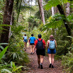 Caribbean Holidays, Puerto Rico Birdwatching, Birdwatchers walking along a forest trail in El Yunque National Forest, Puerto Rico