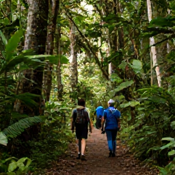 Caribbean Holidays, Puerto Rico Birdwatching, Birdwatchers walking quietly along a forest trail in El Yunque National Forest, Puerto Rico