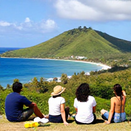 Caribbean Holidays, Puerto Rico Birdwatching, Friendly birdwatching holidaymakers relaxing at a viewpoint overlooking Puerto Rico&rsquo;s green hills and coast