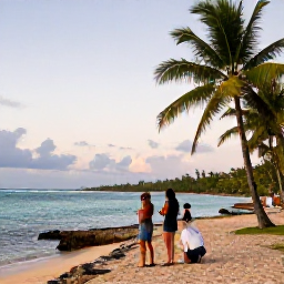 Caribbean Holidays, Puerto Rico Birdwatching, Friendly birdwatching travellers enjoying a quiet tropical evening near a Puerto Rican coast