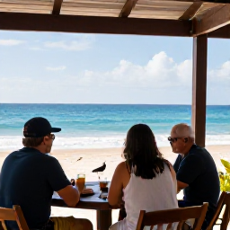 Caribbean Holidays, Puerto Rico Birdwatching, Relaxed travellers reviewing bird sightings at a Puerto Rico seaside caf&eacute;
