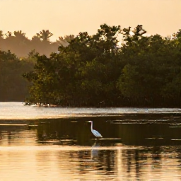 Caribbean Holidays, Puerto Rico Birdwatching, Wetland birdwatching beside a calm Puerto Rican lagoon at sunrise, with herons, egrets and mangrove trees