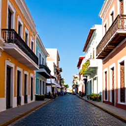 Caribbean Holidays, Puerto Rico Breaks, Colourful colonial streets in Old San Juan, Puerto Rico, with blue cobblestones, lively caf&eacute;s and warm January sunshine