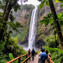 Caribbean Holidays, Puerto Rico Breaks, Visitors exploring rainforest trails and a waterfall in El Yunque National Forest near Puerto Rico, with lush green scenery