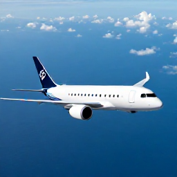 Caribbean Holidays, Puerto Rico Business Class, A modern business class aircraft flying towards Puerto Rico over bright blue Caribbean water, viewed from above