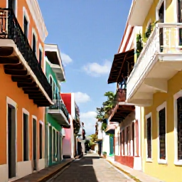 Caribbean Holidays, Puerto Rico Business Class, Colourful colonial streets and historic buildings in Old San Juan, Puerto Rico, in warm July sunshine