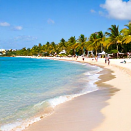Caribbean Holidays, Puerto Rico Business Class, Golden Puerto Rico beach with clear turquoise water, palm trees and travellers enjoying a sunny January day