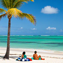 Caribbean Holidays, Puerto Rico Business Class, Travellers enjoying a sunny Puerto Rican beach with turquoise water, palm trees and soft white sand