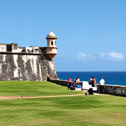 Caribbean Holidays, Puerto Rico City Breaks, Historic El Morro fortress overlooking the sea in San Juan, Puerto Rico, with green lawns and visitors enjoying the coastal views