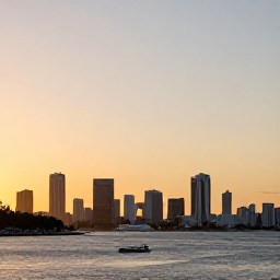 Caribbean Holidays, Puerto Rico City Breaks, Sunset over San Juan, Puerto Rico, with the city skyline, palm trees and warm evening light over the Caribbean Sea
