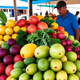 Caribbean Holidays, Puerto Rico Cooking, A colourful Puerto Rican market in November with fresh tropical fruit, herbs, spices and local produce
