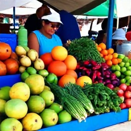 Caribbean Holidays, Puerto Rico Cooking, A colourful Puerto Rican market in October, with fresh tropical fruit, herbs, peppers and local produce displayed at lively stalls