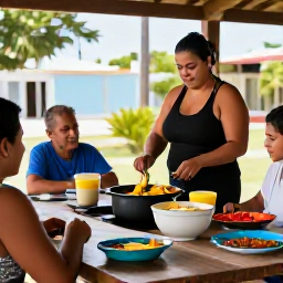 Caribbean Holidays, Puerto Rico Cooking, A friendly Puerto Rican cook leading a small outdoor cooking class, with visitors preparing plantains, sofrito and traditional dishes at a rustic kitchen table