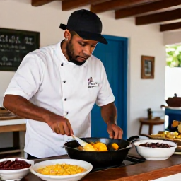 Caribbean Holidays, Puerto Rico Cooking, A traditional Puerto Rican cooking lesson with a chef preparing mofongo, rice and beans in a rustic open-air kitchen