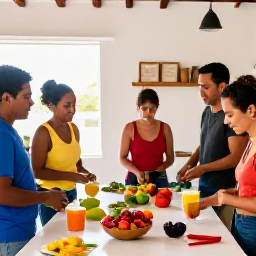 Caribbean Holidays, Puerto Rico Cooking, A welcoming Puerto Rican cooking class with visitors preparing colourful local ingredients in a bright traditional kitchen