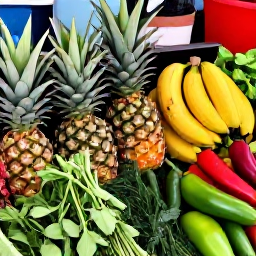 Caribbean Holidays, Puerto Rico Cooking, Bustling June food market in Puerto Rico with pineapples, plantains, peppers and fresh herbs