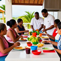 Caribbean Holidays, Puerto Rico Cooking, Colourful Puerto Rican cooking class with local ingredients, chefs and visitors in a bright open-air kitchen