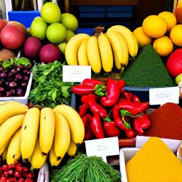 Caribbean Holidays, Puerto Rico Cooking, Colourful Puerto Rican market stalls displaying plantains, peppers, herbs, tropical fruit and local spices
