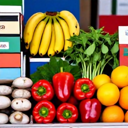 Caribbean Holidays, Puerto Rico Cooking, Fresh Puerto Rican produce including plantains, peppers, herbs, citrus and seafood arranged on a market stall in San Juan