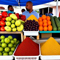 Caribbean Holidays, Puerto Rico Cooking, Fresh tropical produce and spices displayed at a colourful Puerto Rican market in February