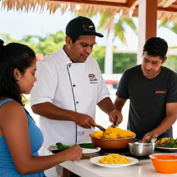 Caribbean Holidays, Puerto Rico Cooking, Friendly Puerto Rican chef teaching visitors to prepare mofongo and traditional island dishes in a relaxed cooking school
