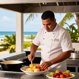 Caribbean Holidays, Puerto Rico Cooking, Friendly Puerto Rican chef teaching visitors to prepare traditional dishes in a bright open-air kitchen
