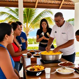 Caribbean Holidays, Puerto Rico Cooking, Small group Puerto Rican cooking class with visitors preparing mofongo and traditional dishes alongside a local chef