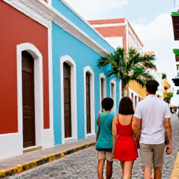 Caribbean Holidays, Puerto Rico Couples, Couple exploring colourful cobbled streets and historic Spanish buildings in Old San Juan, Puerto Rico