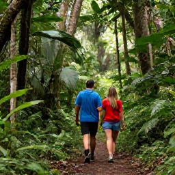 Caribbean Holidays, Puerto Rico Couples, Couple hiking through lush tropical rainforest in El Yunque National Forest, Puerto Rico