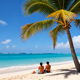 Caribbean Holidays, Puerto Rico Couples, Couple relaxing on a palm-fringed beach with turquoise water in Puerto Rico