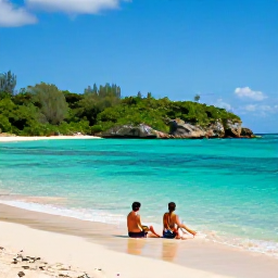 Caribbean Holidays, Puerto Rico Couples, Couple swimming and relaxing on a quiet tropical beach in Puerto Rico, turquoise water and lush greenery