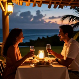 Caribbean Holidays, Puerto Rico Couples, Romantic outdoor dinner for two in Puerto Rico with local food, lanterns and a warm evening atmosphere