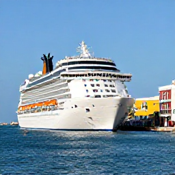 Caribbean Holidays, Puerto Rico Cruises, A modern cruise ship arriving at the colourful waterfront of Old San Juan, Puerto Rico, with historic buildings and blue Caribbean water