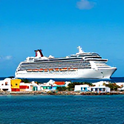 Caribbean Holidays, Puerto Rico Cruises, A modern cruise ship sailing past the colourful coastline of San Juan, Puerto Rico, in bright March sunshine