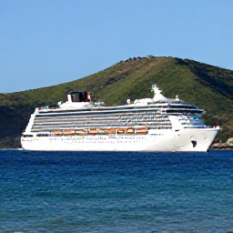 Caribbean Holidays, Puerto Rico Cruises, A modern cruise ship sailing past the green hills and bright coastline of San Juan, Puerto Rico, under a clear January sky