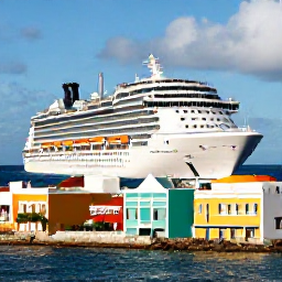 Caribbean Holidays, Puerto Rico Cruises, Modern cruise ship sailing past the colourful coastline of San Juan, Puerto Rico, under a bright Caribbean sky