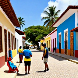 Caribbean Holidays, Puerto Rico Culture, Friendly visitors exploring a colourful Puerto Rican town with local artisans, street art and tropical surroundings