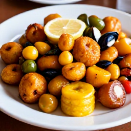 Caribbean Holidays, Puerto Rico Culture, Traditional Puerto Rican food being served at a welcoming local restaurant, including mofongo, plantain and colourful seafood dishes