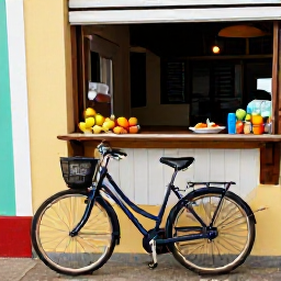 Caribbean Holidays, Puerto Rico Cycling, Bicycle parked outside a friendly Puerto Rican caf&eacute; with tropical fruit, water and local food