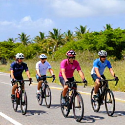 Caribbean Holidays, Puerto Rico Cycling, Friendly cyclists enjoying a roadside Puerto Rican meal after a day of riding, with tropical scenery in the background