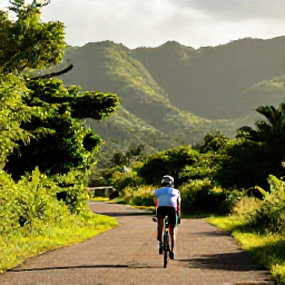 Caribbean Holidays, Puerto Rico Cycling, Road cyclist riding through Puerto Rico's green mountain interior in warm August sunshine