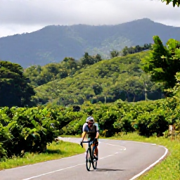 Caribbean Holidays, Puerto Rico Cycling, Road cyclist travelling through lush Puerto Rican countryside near coffee plantations and forested mountains